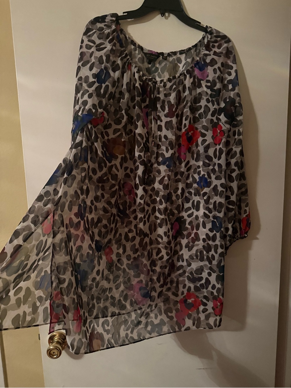 Ted Baker Sheer Leopard Print Tunic with Red, Blue & Purple Accents